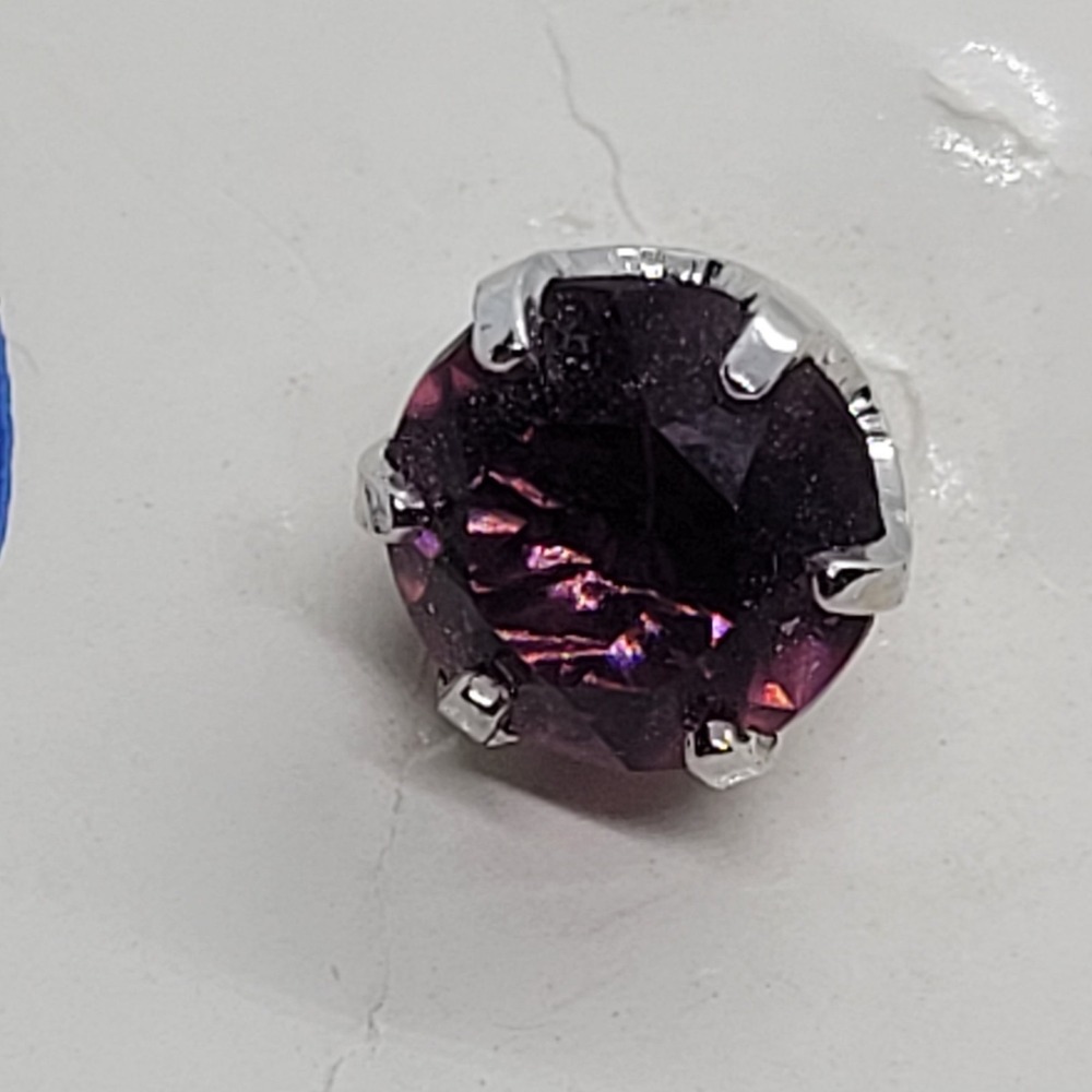 Vintage Purple Rough Stone Tie Tack Silver Tone Prong Set Chain Bar Men's